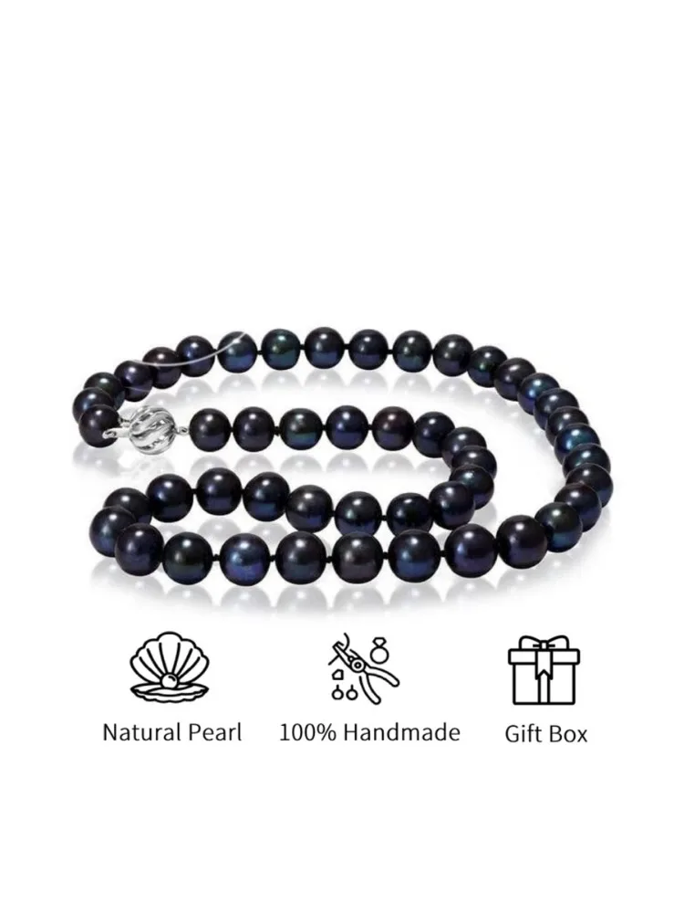 

MYSOYA 10mm Black Freshwater Pearl Necklace Large Natural Pearls Gift Box Perfect Gift For Wedding Birthday Christmas New Year