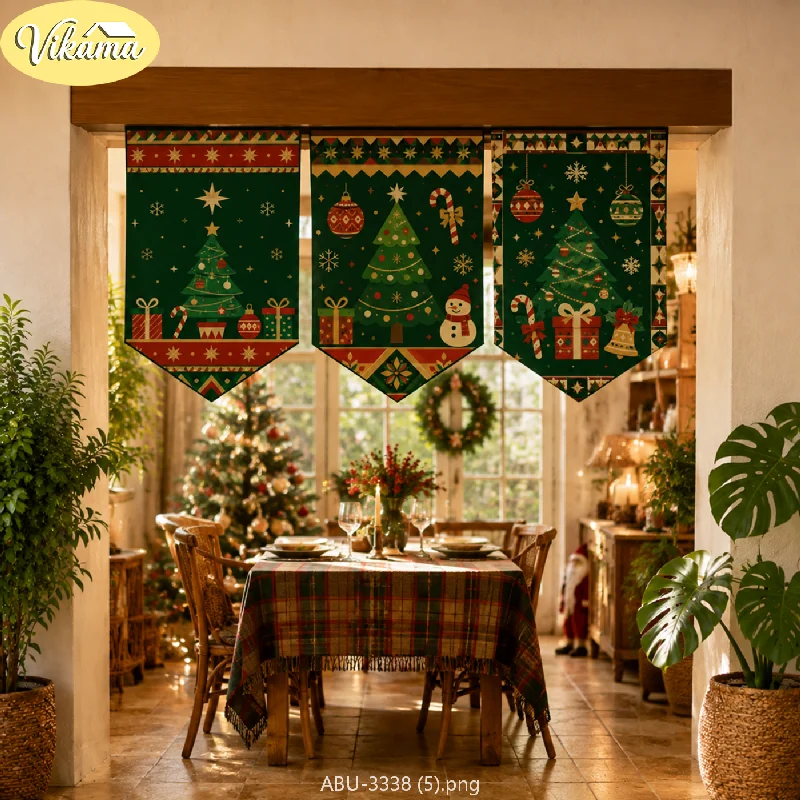 VIKAMA Nordic Faroe Islands Christmas Triangle Banners, Fabric Triangle Banners, Vintage Christmas Party Home Decor