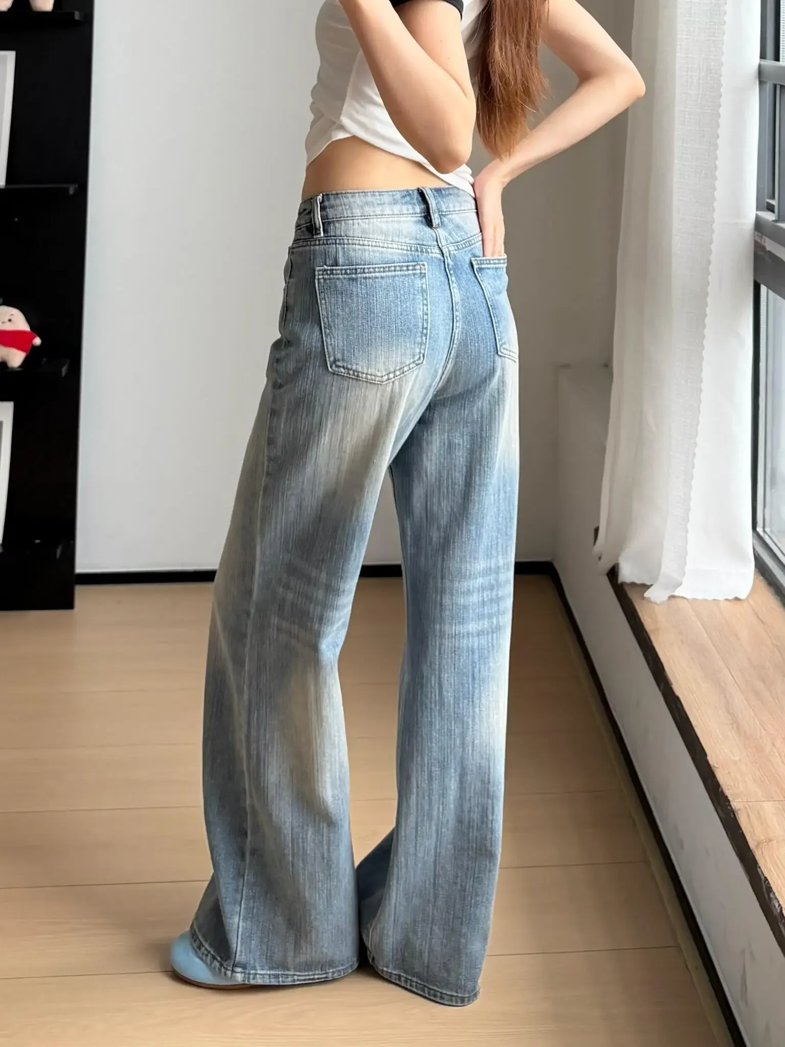 Casual Versatile Women Trousers Denim Wide Leg Jeans 2026 Autumn Winter High Waist Loose Straight Floor Length Long Pants