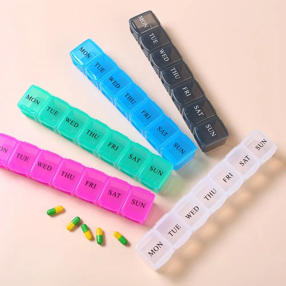 Portable PP Pill Box Waterproof Large Capacity Pill Organizer Transparent 7 Compartment Weekly Pill Box Household