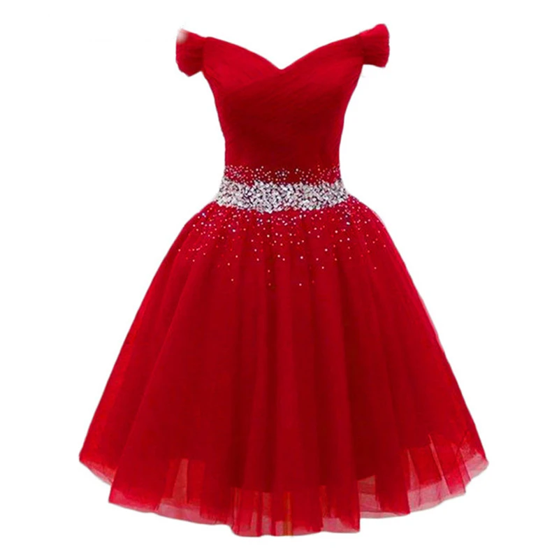 Bealegantom-Vestidos cortos con hombros descubiertos para Homecoming, minivestido de tul con cuentas, corte en A, para cóctel, fiesta de graduación Formal, B64