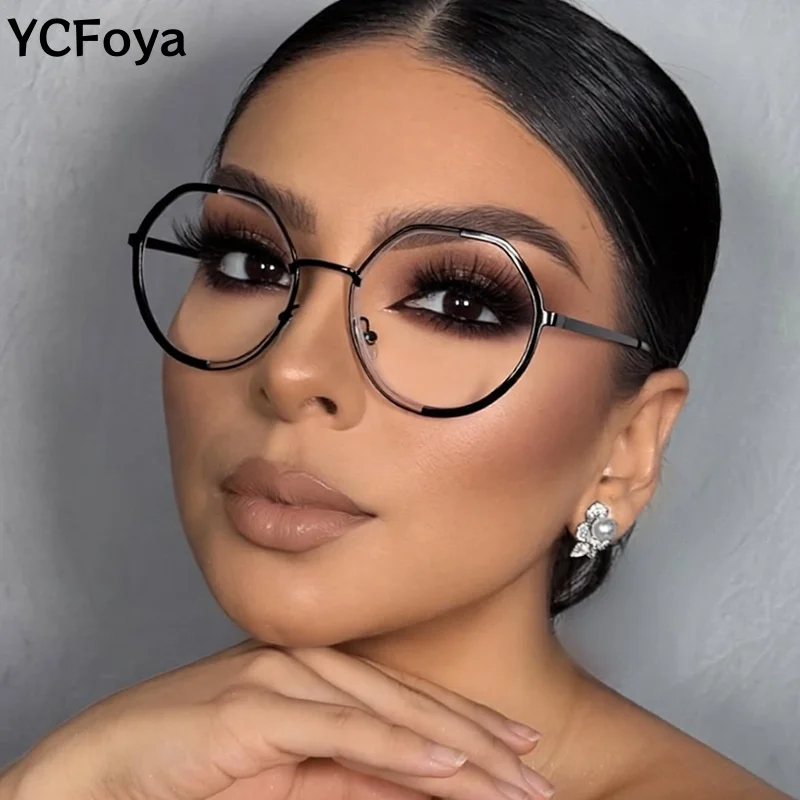 

YCFoya 2026 New Multi sided Circular Flat Mirror Anti Blue Light Glasses Frame for Women's Personalized Glasses Frame