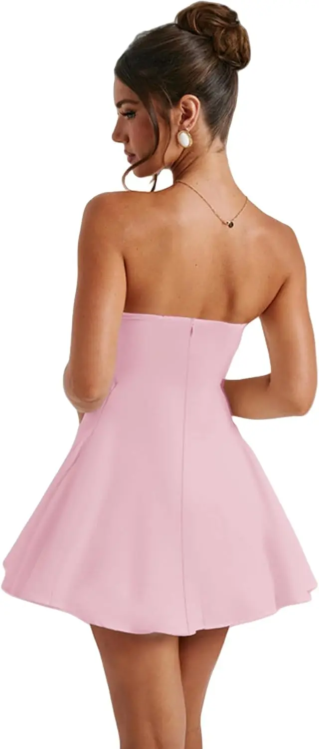 Elegante strapless homecoming-jurk voor dames met strikdetail, A-lijn mini-swingbuis, korte avondfeest-galajurk, boven de knie