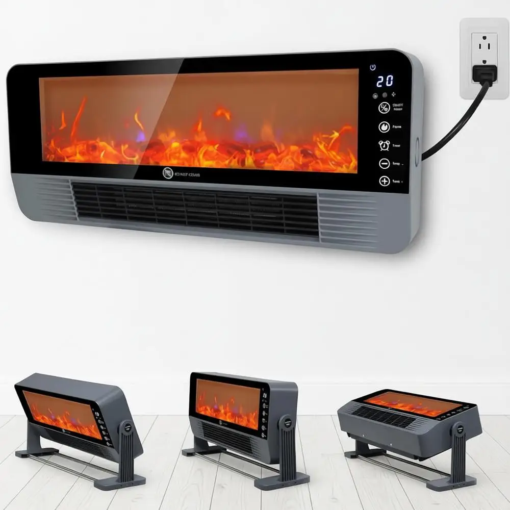 

Портативный кондиционер с 3D-эффектом пламени, 1500 Вт, обогрев помещения, простая установка, пульт дистанционного управления, 24-часовой таймер