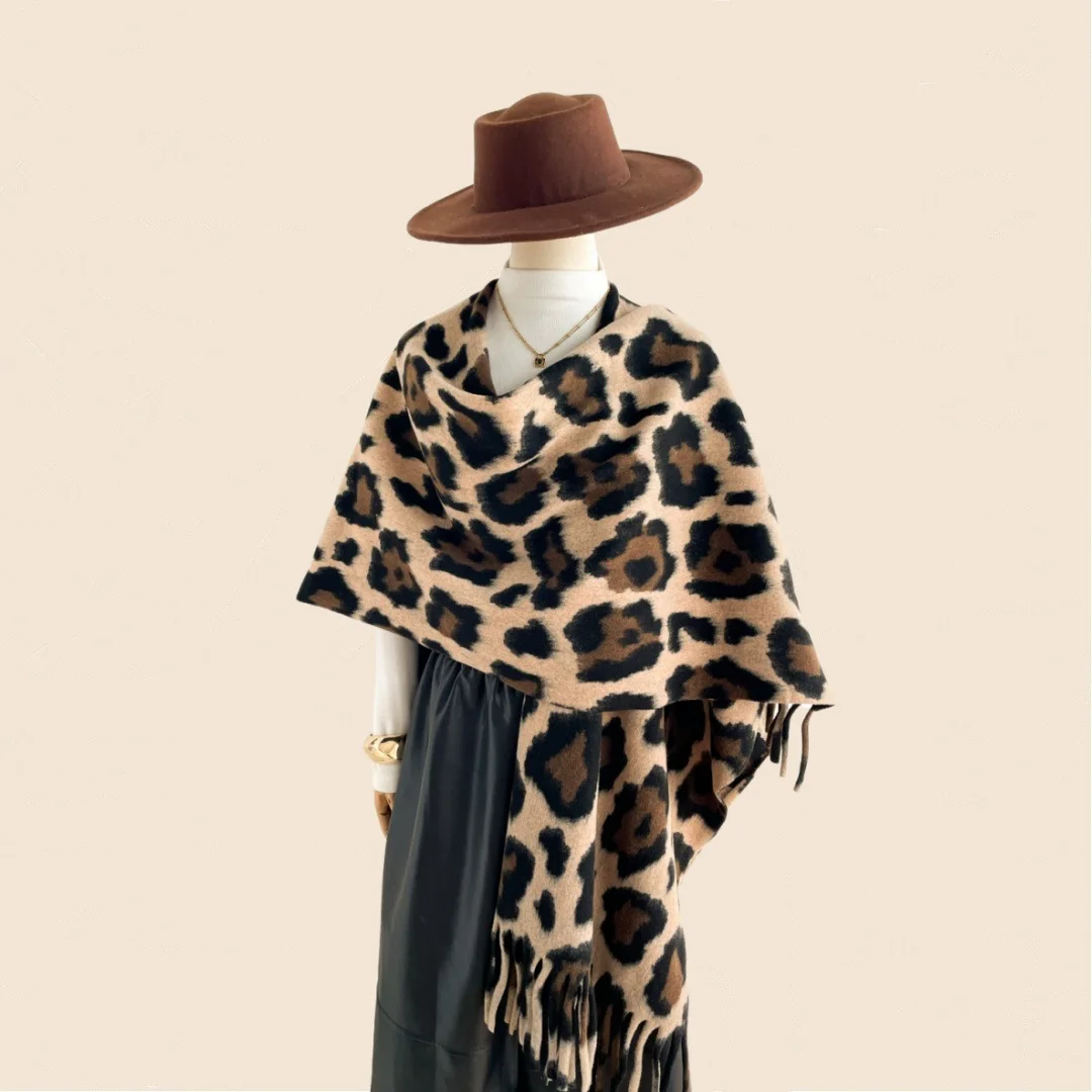 

Роскошный леопардовый шаль, зимний кашемировый шарф, женский толстый дизайн, теплое одеяло из пашмины, шарфы-пончо, женский толстый платок Bufanda