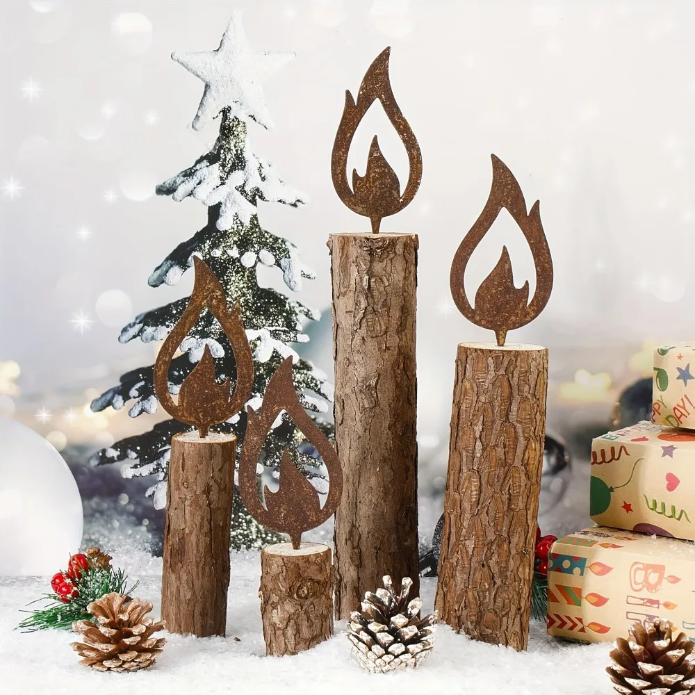 10 قطعة حديقة عيد الميلاد ريفي إدراج علامة مجموعة مع شمعة معدنية لهب صورة ظلية في الهواء الطلق عطلة ديكور مانعة لتسرب الماء الحديقة الفن #2