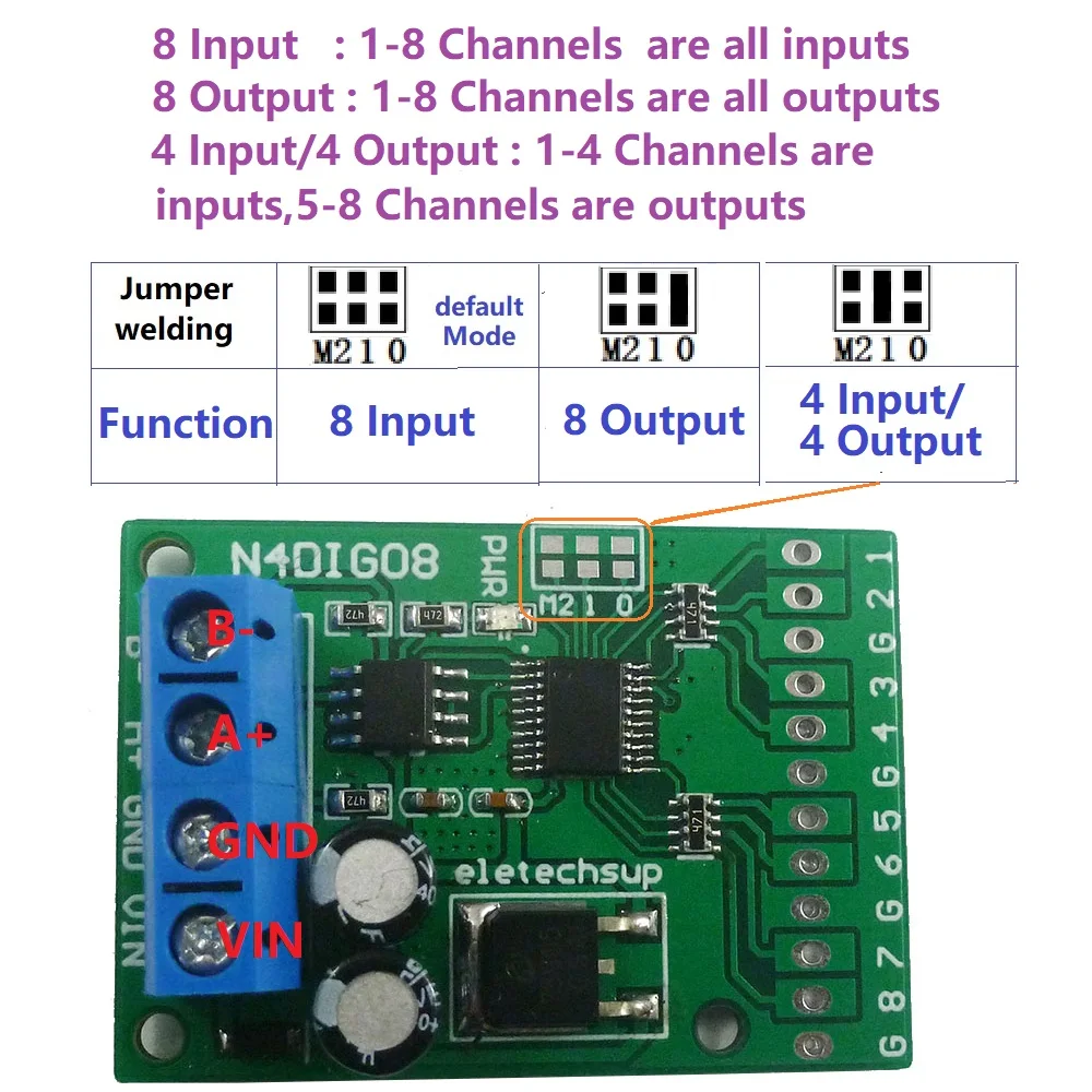 8CH Input/Output UART RS485 Modbus RTU Controller PLC Expansion Module For Arduino UNO MEGA NANO STM32 AVR PIC