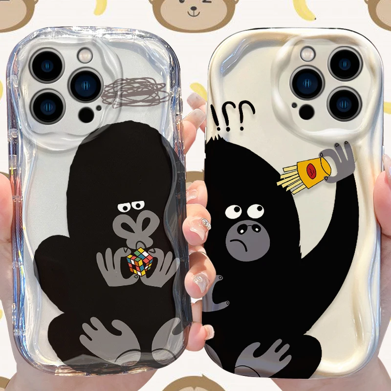 Cartoon Gorilla Wave Case for iPhone 16 15 14 Pro Max 13 12 Mini 11 XS X XR 8 7 Plus SE 2022 2020 Soft Silicone Back Cover Funda