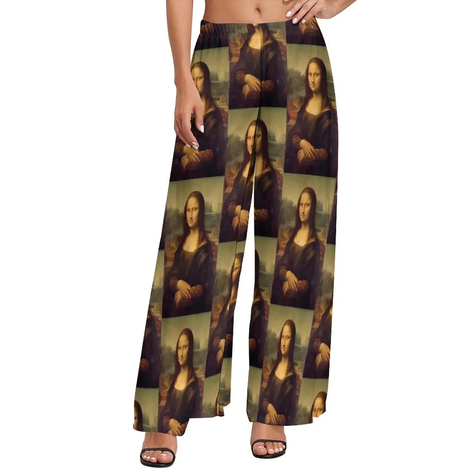 Pantalones Mona Lisa para mujer, pantalones Harajuku de Leonardo Da Vinci, pantalones informales de pierna ancha de cintura alta, Idea de regalo