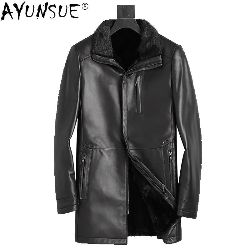 

AYUNSUE 2024 Winter Genuine Sheepskin Leather Jacket Men Mink Fur Lining Jackets Warm Thick Men's Clothes Casaco Masculino Gmm30