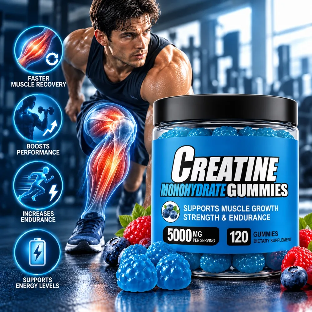 Creatine Monohydrate Gummies 5000mg for Muscle Growth, Strength, Endurance & Energy with L-Taurine & Vitamin B12, 120 Gummies