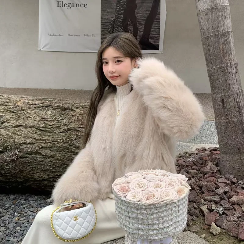 

2025 Winter Women Imitation Fur Jacket V-Neck Pure Color Open Stitch Mink Fur Coat For Lady Temperament Female Faux Fur Jacket