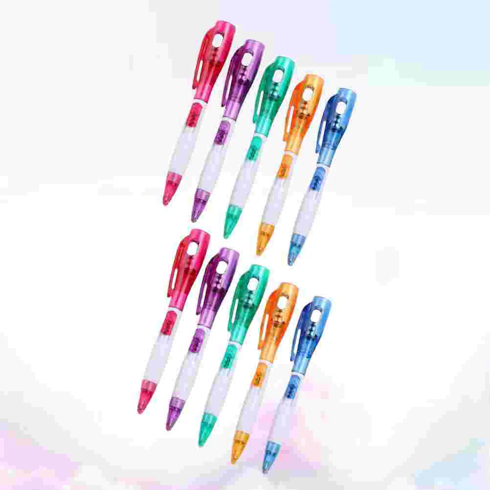 10 Pcs Ball Point Pens Black Multi-function Ballpoint Cute Ball-point with Light Student