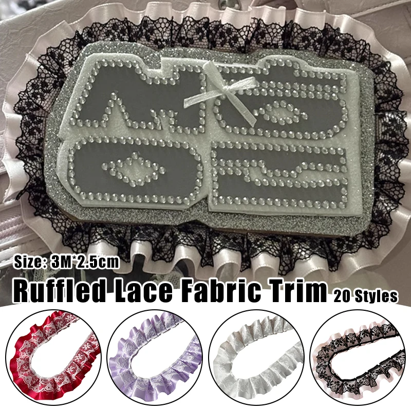 3meters High-Grade Lace Accessories Pleated Lace Ribbons Trim for Sewing Garment Dress Hem DIY Badge Base Notebook Decoration