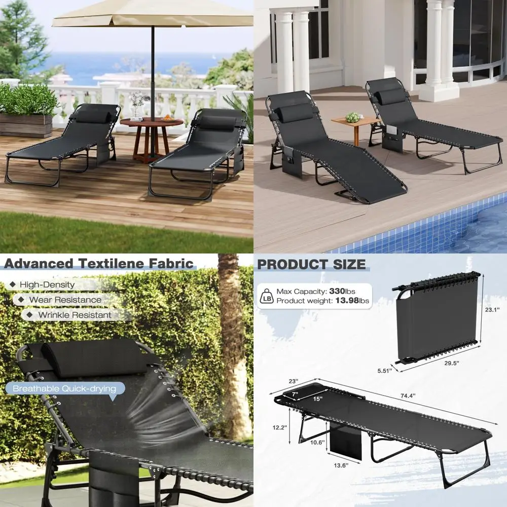 

Portable Outdoor Patio Sun Tanning Lounge Chair Set, 4-Position Reclining Back, Pool Chaise Chairs for Relaxation