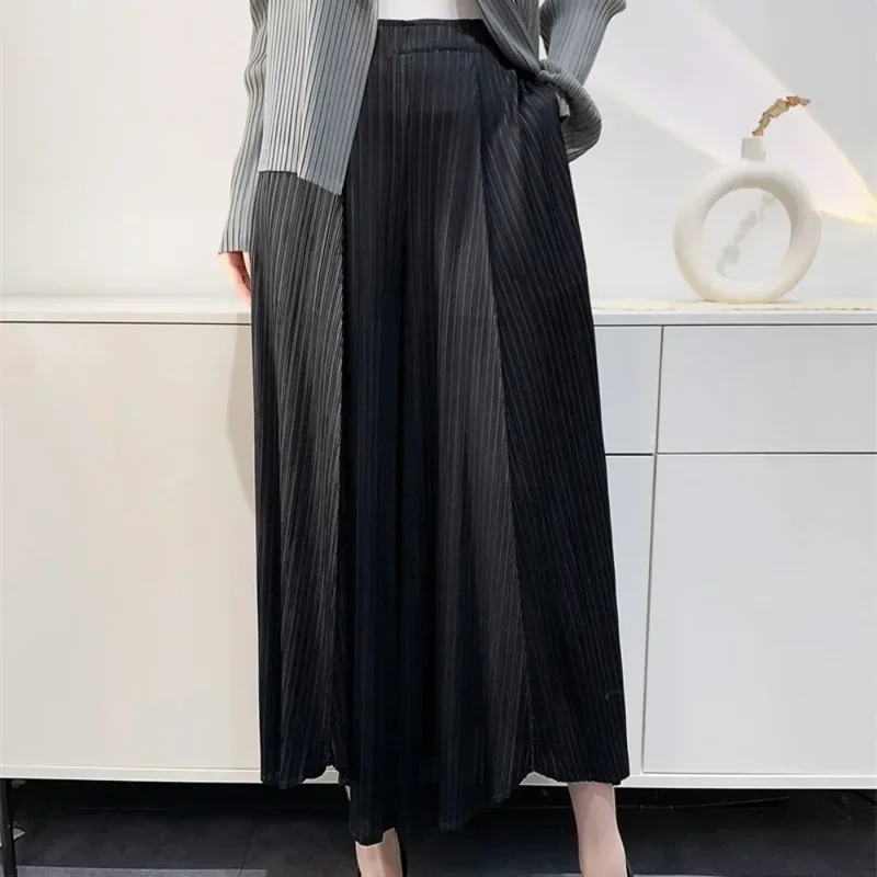 

Pleats Pleated 2024 Spring Summer New Large Size Women's Loose Straight Wide Leg Flared Pants Irregular Casual With Elasticity