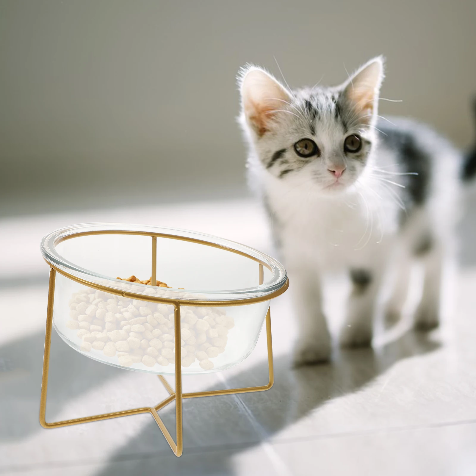 

1Pc High Footed Glass Pet Bowl Durable Cat Dog Feeder Basin Premium Material Long Lasting Comfortable Dining Experience