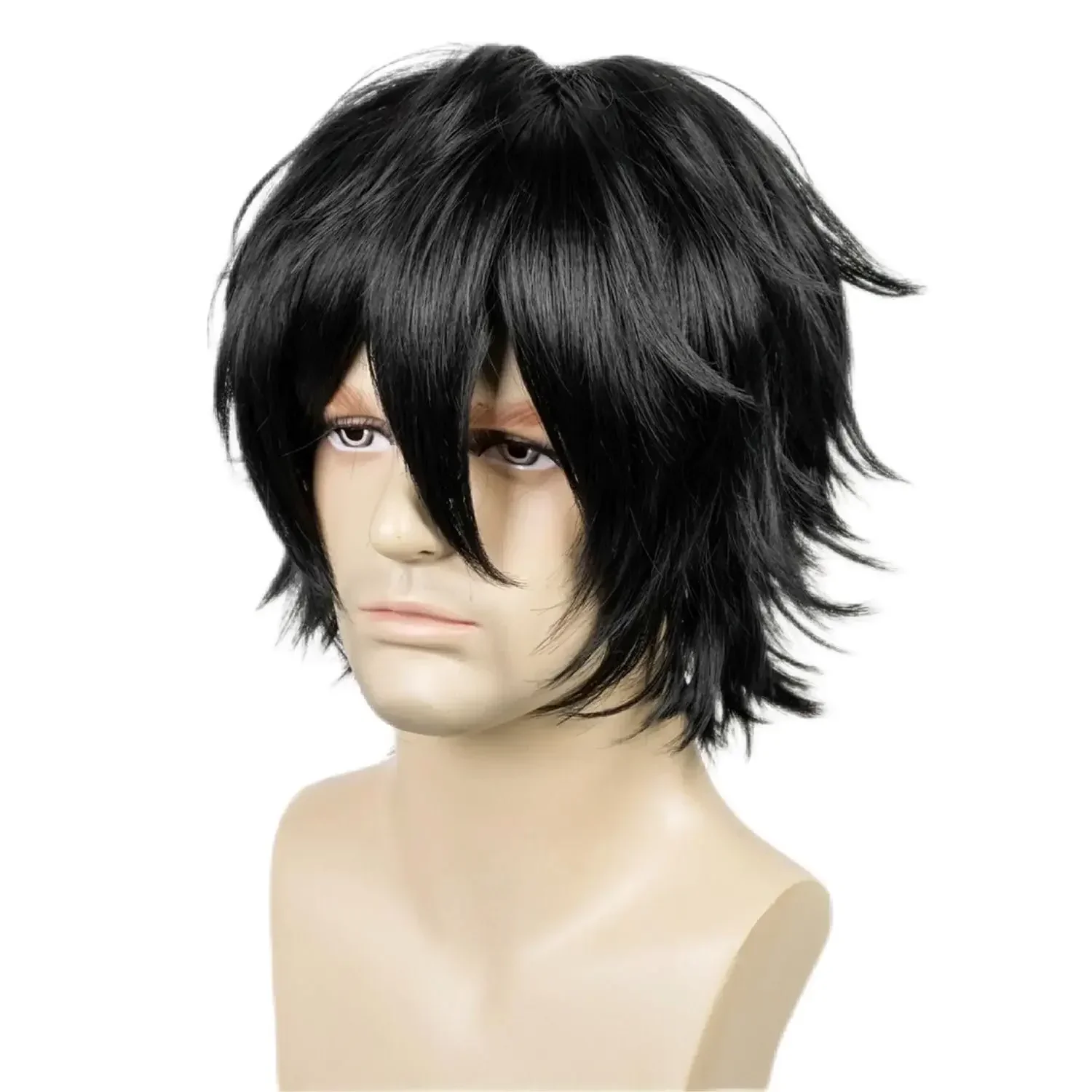 Black Synthetic Wig Short Fashion Spiky Layered Anime Cosplay Wig Halloween Christmas Carnival Dress Up Pretend Play Party Wig