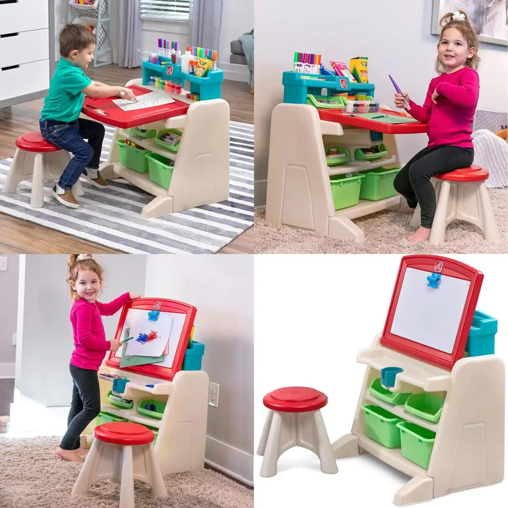 Flip & Doodle Easel Desk With Stool, Kids 2 in 1 Activity Table, Art Board, Made of Durable Plastic, For Toddlers 2+ Years Old