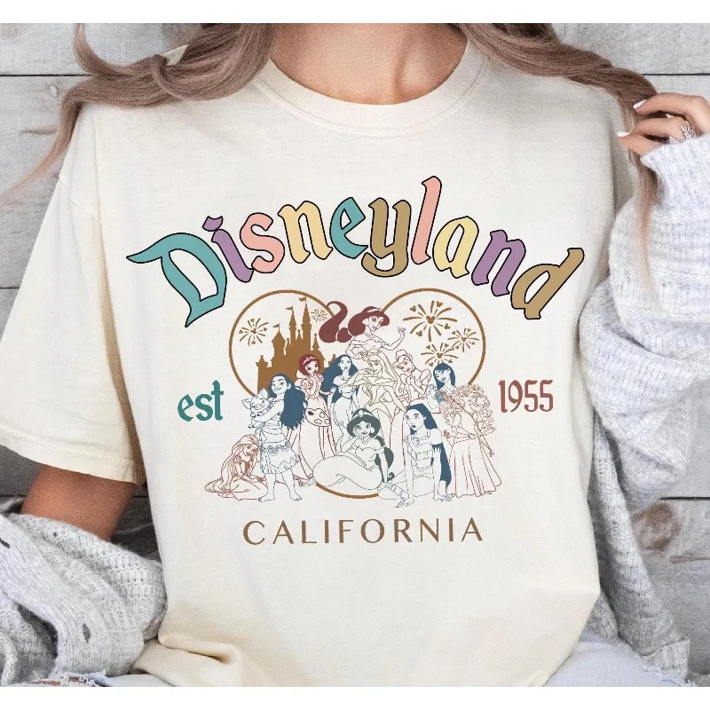 

Винтажная рубашка принцессы Калифорнии Disneyland 1955 года, классическая футболка Disney, винтажная рубашка принцессы Диснея «Мировая девушка» Disney