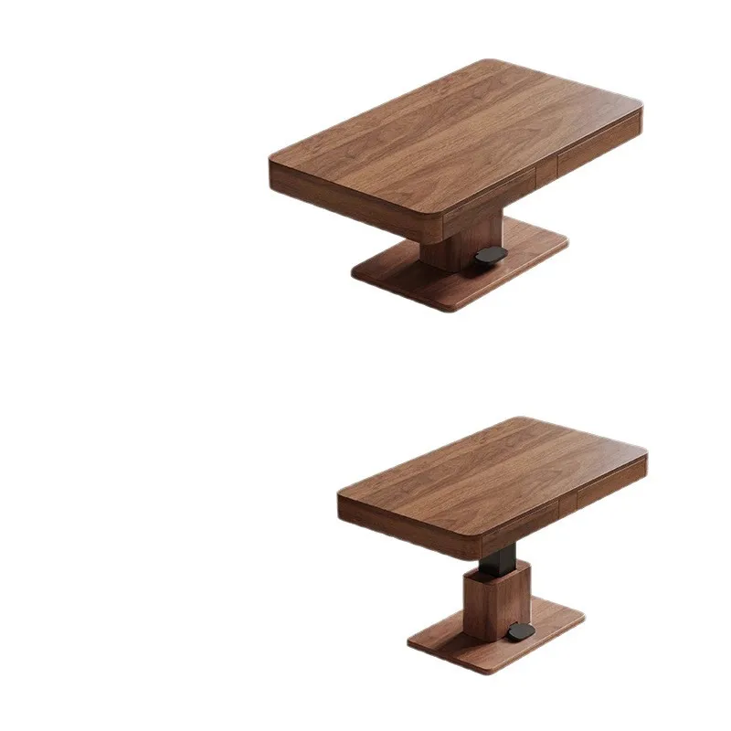 Solid wood lifting coffee table dining table dual-purpose, living room household small apartment, walnut color