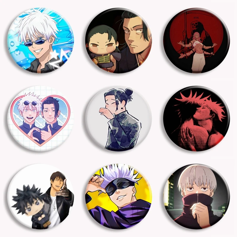 Jujutsu Kaisen Anime Button Pin para Fãs, Satoru Gojo e Suguru Geto, Broche de Memória Engraçada, Quadrinhos Criativos do Japão