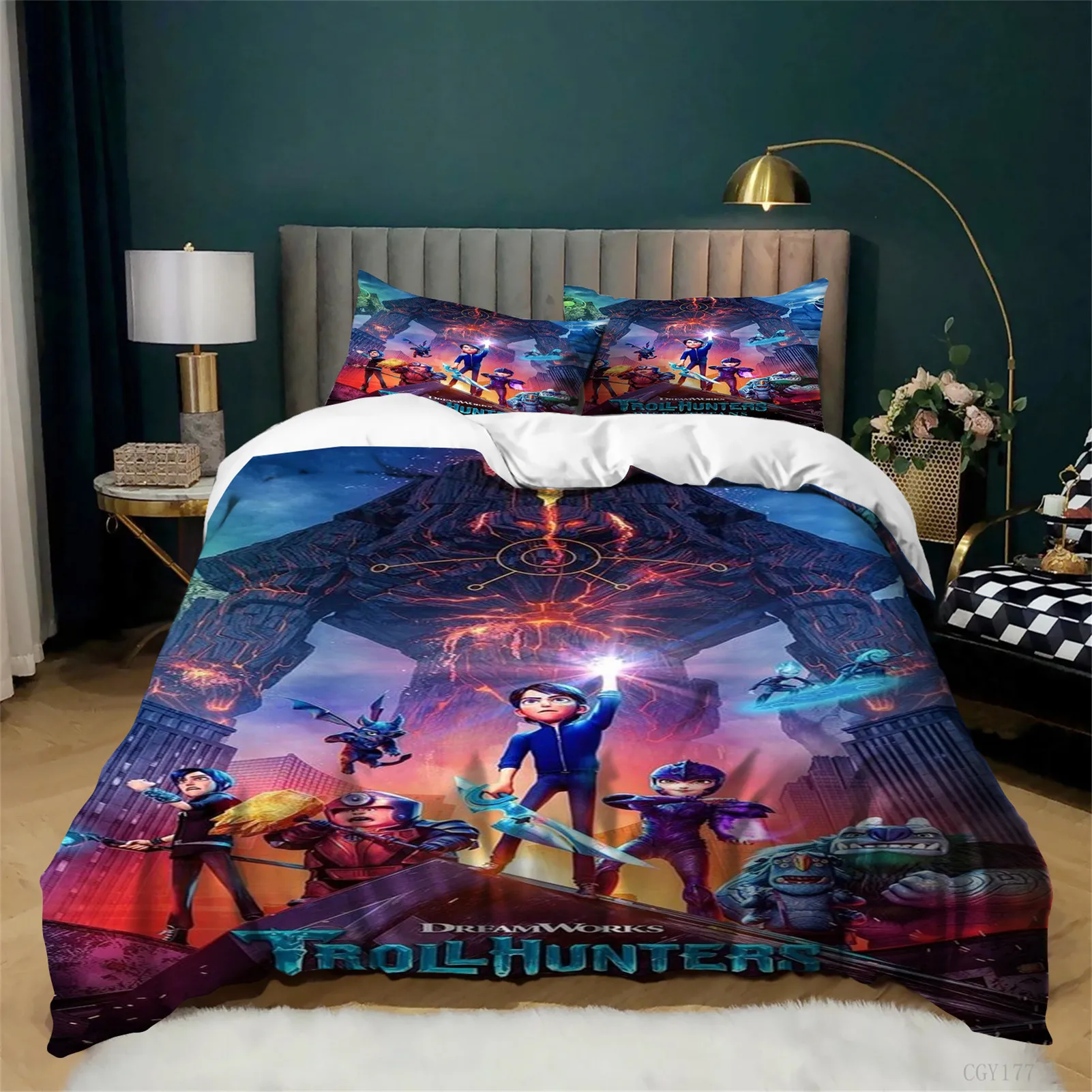 

Troll-hun-ters Kids Bedding Set,Ultra Soft All-Season 3Pcs Duvet Cover Set Lightweight 3D Printed Graphics Quilt Cover Teens