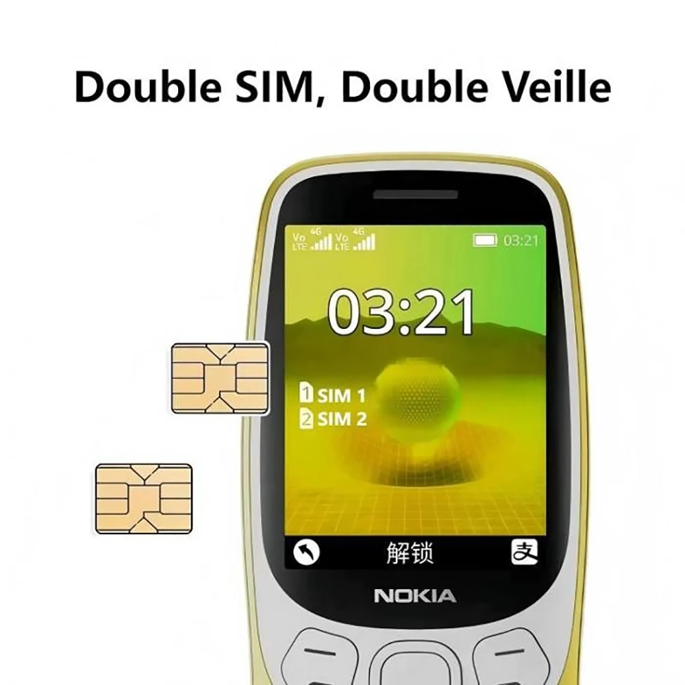Nokia 3210 4G Backup Phone 2SIM Dual Standby Bluetooth 5.0 FM Radio Type-C 2MP 1450mAh Button Type Nokia Used Phone Unlocked