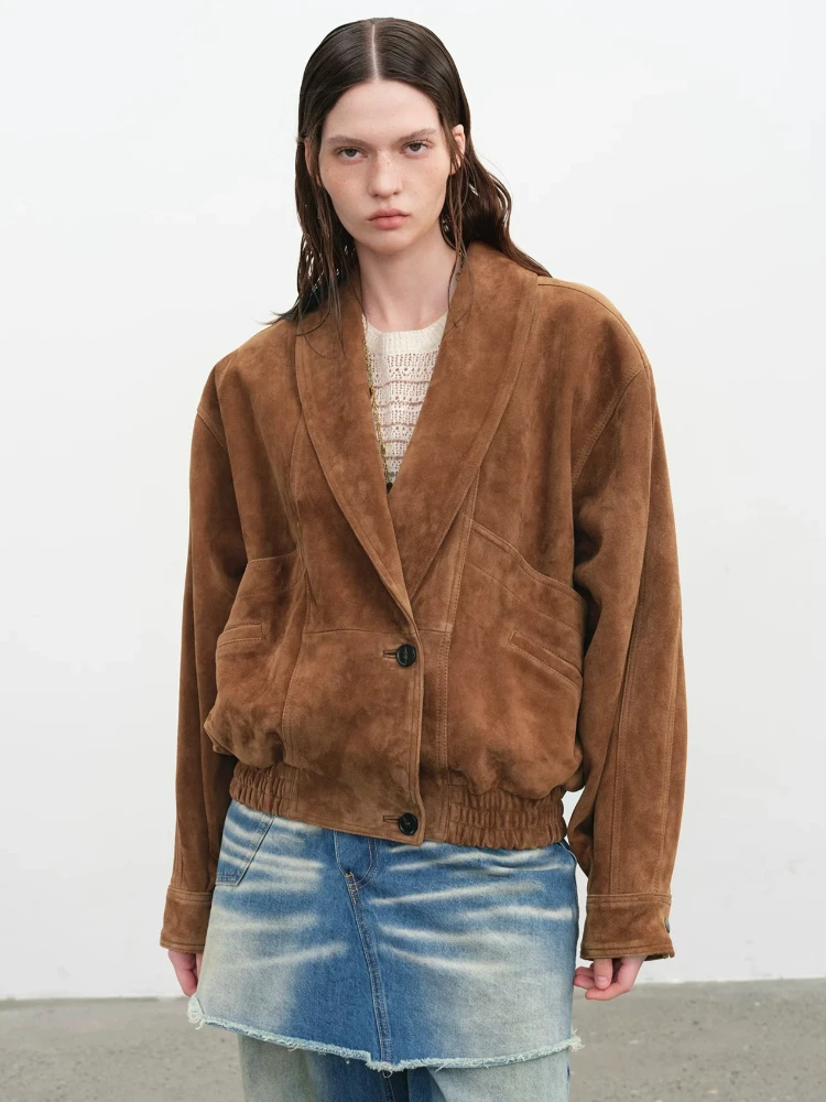 

Casual Short Genuine Leather Jackets for Women Spring Autumn 2026 New High-end Simple Vintage Loose Real Sheepskin Suede Coat