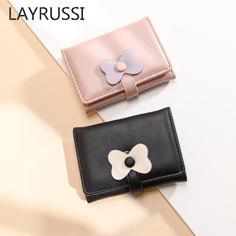 LAYRUSSI 2023 New Design Cute Flower Buckle Folding Wallet Multi Card Ultra Thin Coin Purse Short Multi Function Wallet For Girl