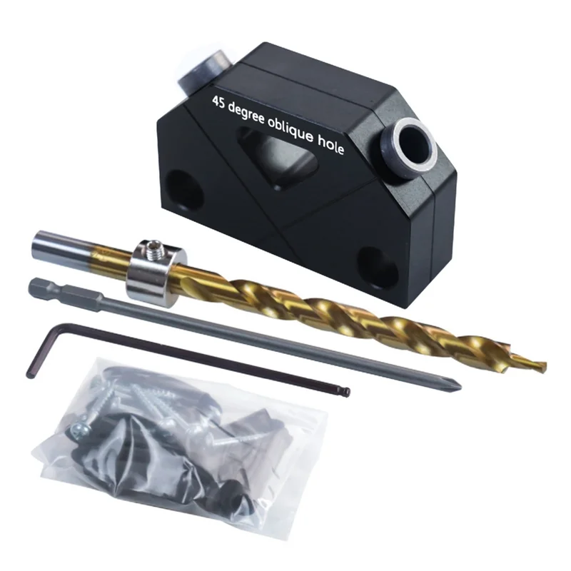 AEE6-Pocket Hole Jig Kit-45 °   Punch Locator มุมงานไม้เครื่องมือรูสกรู JIG Positioner เจาะ Dowel เจาะคู่มือช่างไม้