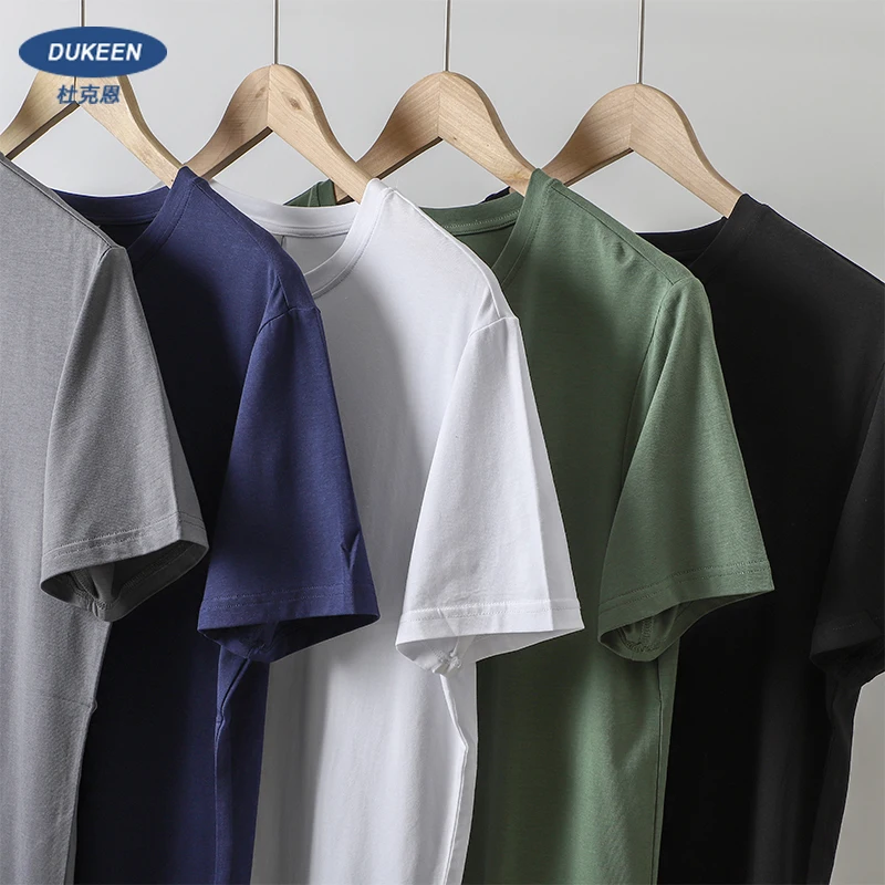 Dukeen Summer Thin Ice Silk T-Shirt for Men Crew Neck Short Sleeve Casual Soft Fitness Tops Plain Modal Cotton Oversized Tees