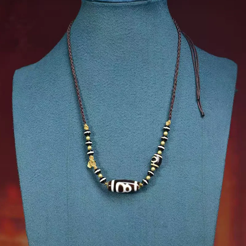 قابل للتعديل حبل مضفر قلادة مع قلادة الله الثروة ، خط واحد السماء والأرض Dzi حبة التبعي ، سلسلة سترة