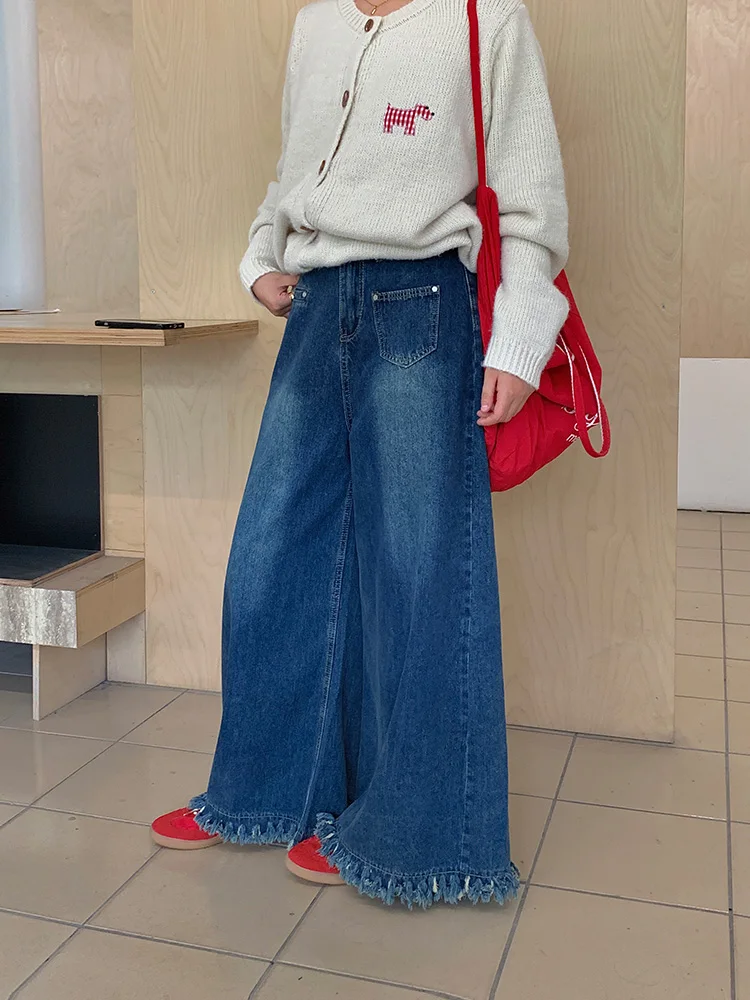 

Свободные женские джинсы из денима с бахромой, большие размеры, осенняя новинка, женские джинсы Lin Daxiao больших размеров