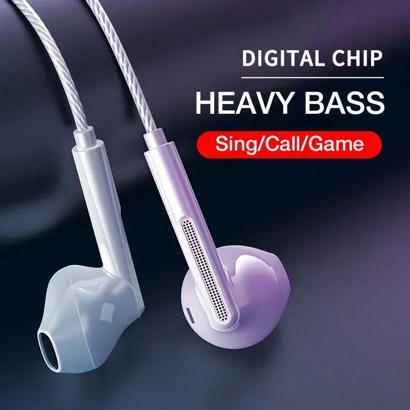 Universal Wired Headset Usb C/3.5mm Bass Sound Wired Earphone  in-Ear Sport Calling Music Headphone with Mic