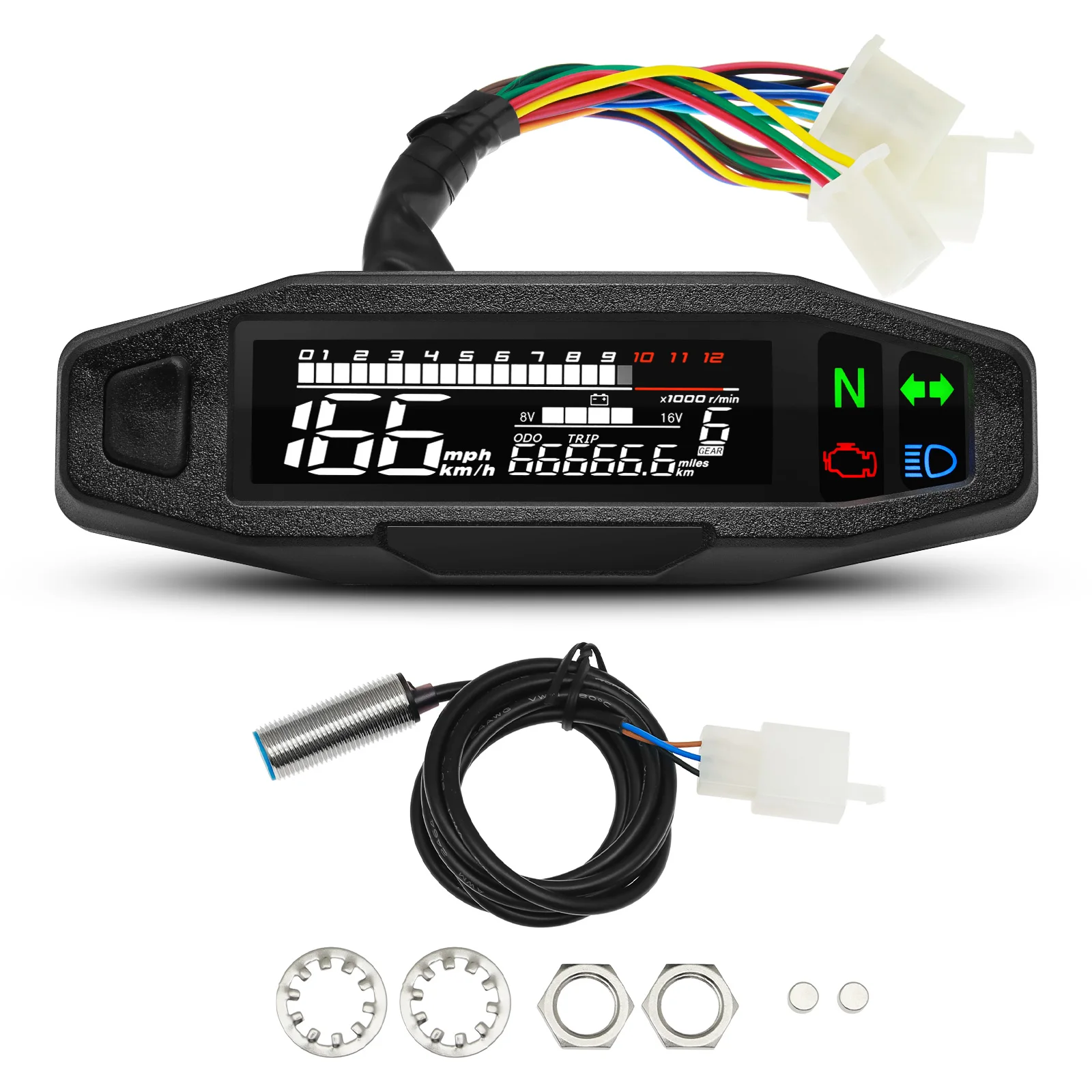 Universeller 12V Motorrad Digitaler Tachometer Digitaler Armaturenbrett-Meter LCD Drehzahlmesser Ölstand Spannungsanzeige Motorrad-Zubehör