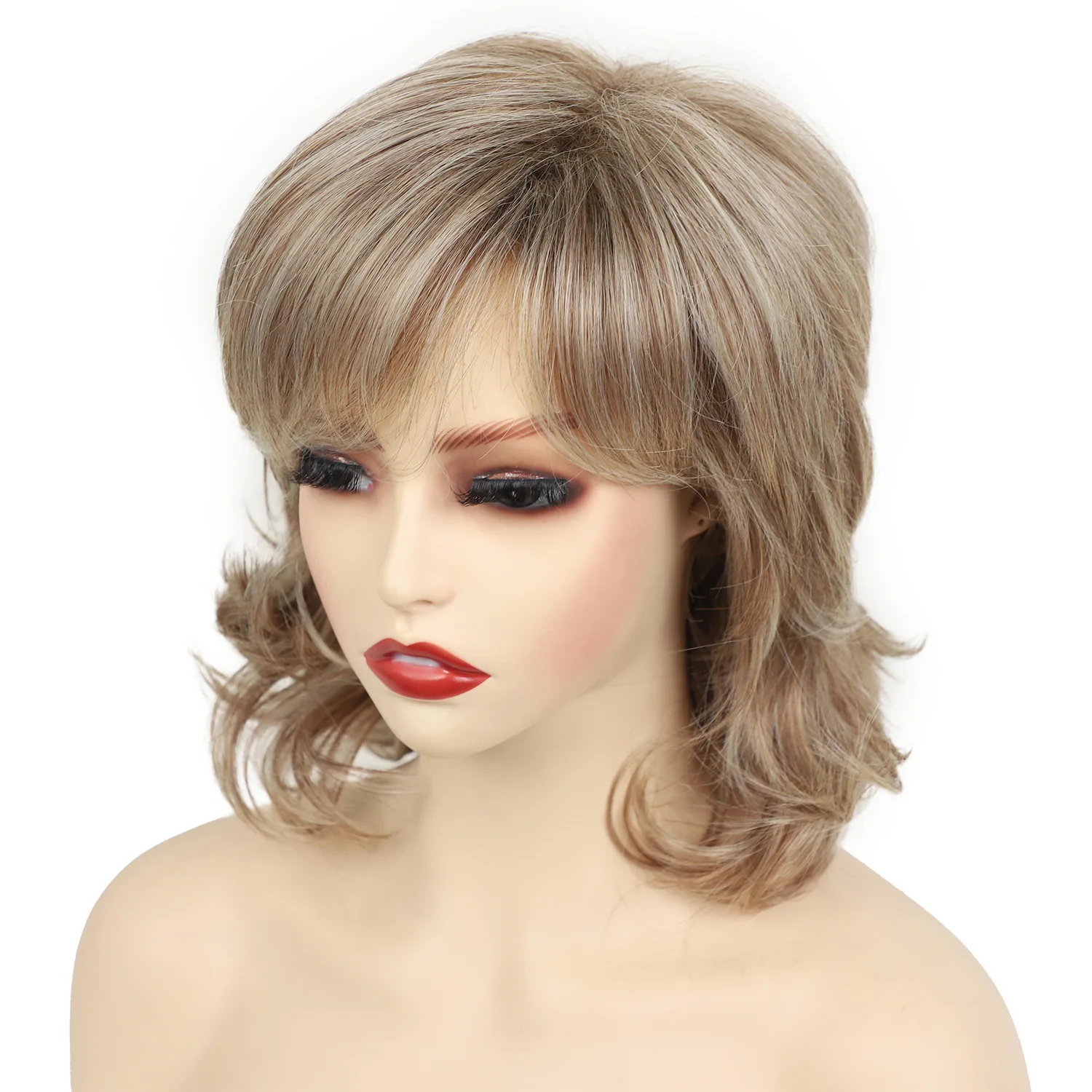 Synthetic Wigs Short Pixie Cut Wig with Bangs Mixed Brown Highlight Wigs for Women Daily Wear Fake Hair