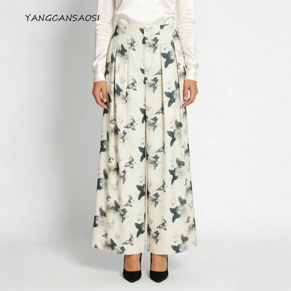 

Брюки из 70% натурального шелка тутового шелкопряда и 30% хлопка, женские модные свободные брюки с эластичным поясом, широкие штанины с принтом, окрашенные методом инк-дай.