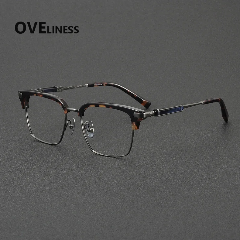 2027 New Japan Luxury Brand Acetate Titanium Rectangular Eyeglasses Frames Man Business Style Square Glasses Frame Eyewear