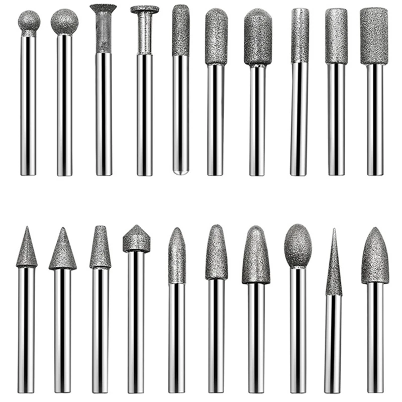 

6MM Shank Cylinder Diamond Grinding Bits Cylindrical Points Coated Carving Burrs Lapidary Tools Jade Stone Marble