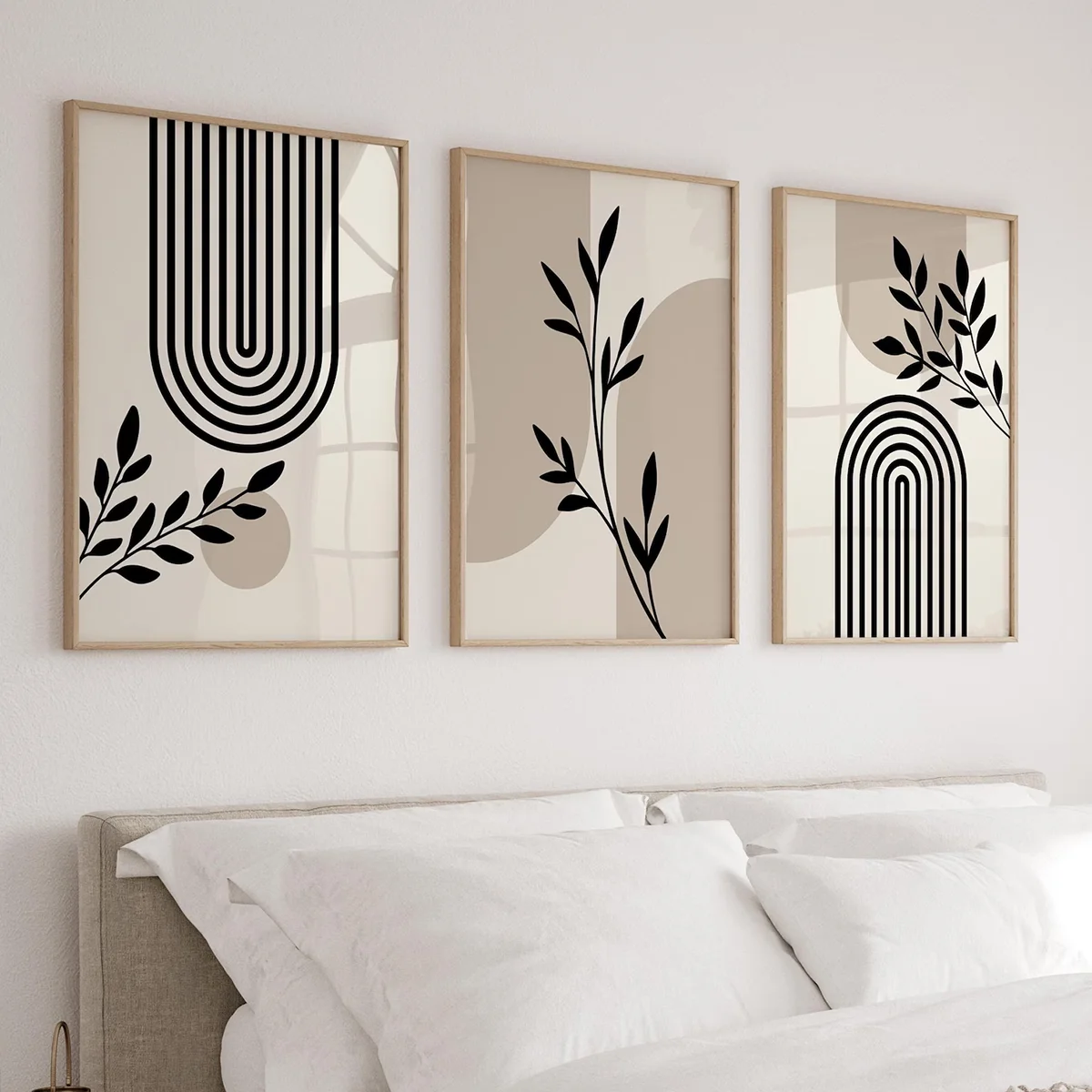 3PCS Botanical Posters in Neutral Beige Boho Bedroom Wall Art Japandi Living Room Canvas Paintings For Room Decoration