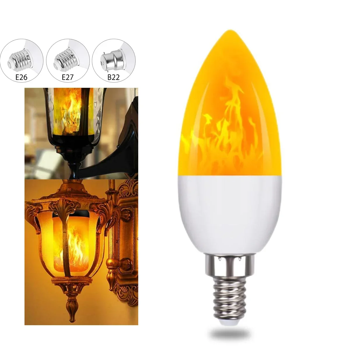 E14 E27 LED Bulb, Flame Flickering Gravity Sensing Warm 3 Modes for Chandelier Ceiling Fan Wall Sconce Living Room Home Decor