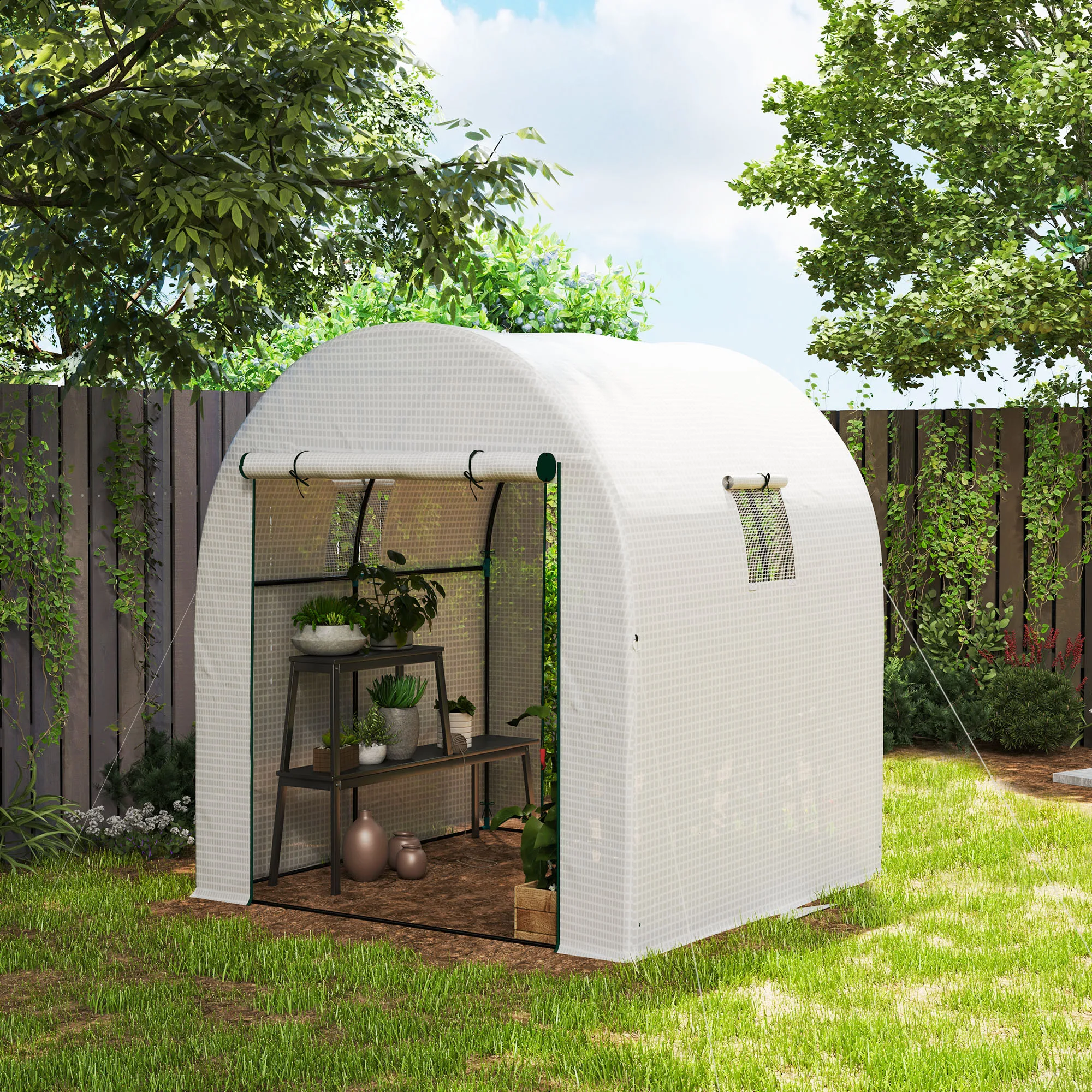 Outsunny 1.8 x 1.8 x 2m Polytunnel Greenhouse with Doors and Mesh Windows