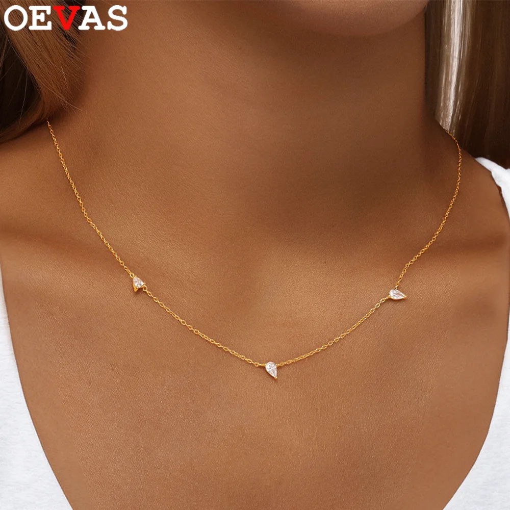 

OEVAS 3*5 мм ожерелье из муассанита грушевидной огранки для женщин, 100% серебро S925, лабораторный бриллиант, шейная цепочка с каплями воды, вечерние ювелирные изделия, подарок