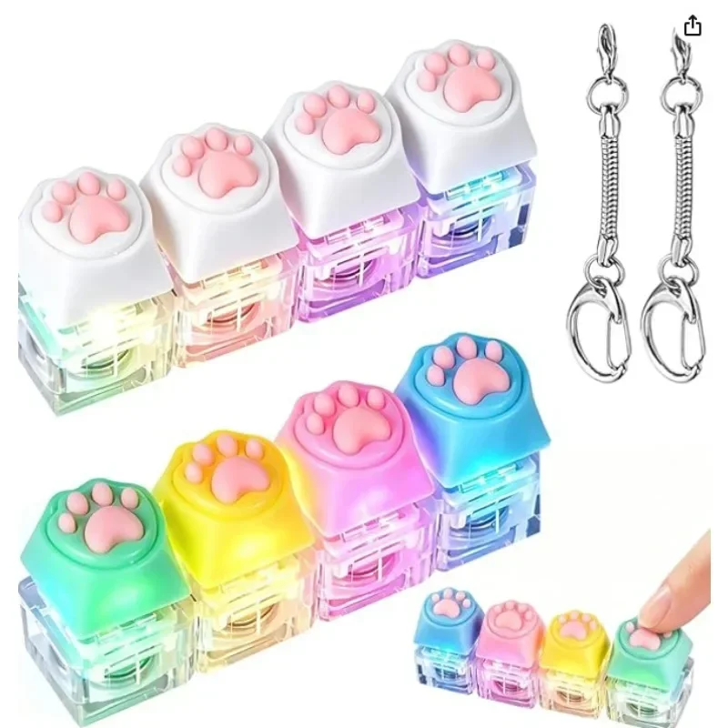 Four key cat paw button decompression toy mechanical keyboard shaft tester luminous decompression keycap keychain