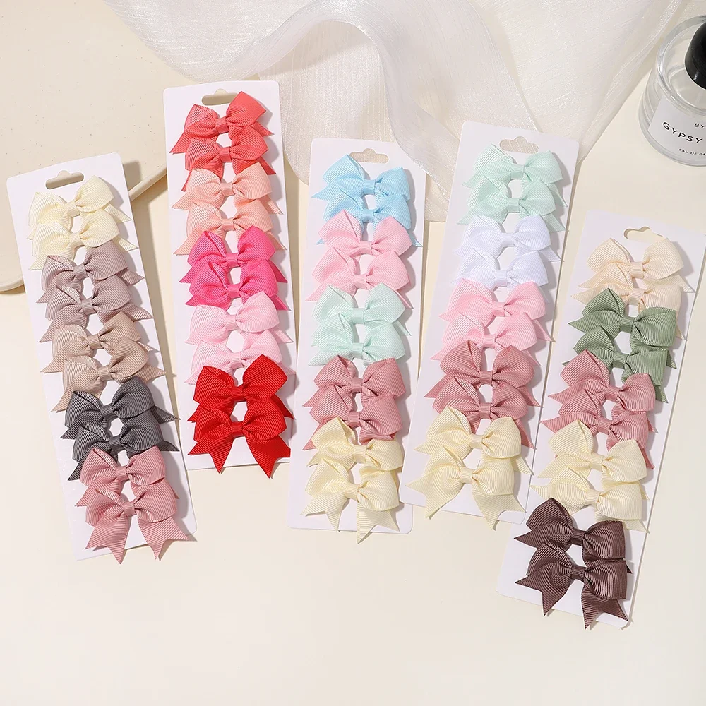 10Pcs/set Kids Ribbon Baby Bows Hair Clips satin Baby Girls Handmade Bowknot Hairpin MiNi Solid Color Barrettes Hair Accessories