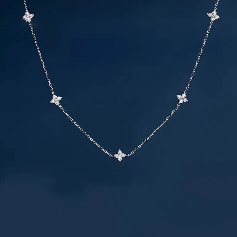 Fashion Four-leaf Flower Inlaid Zircon Chain Necklace for Women Elegant Luckly Choker Neck Party Jewelry Birthday Gifts