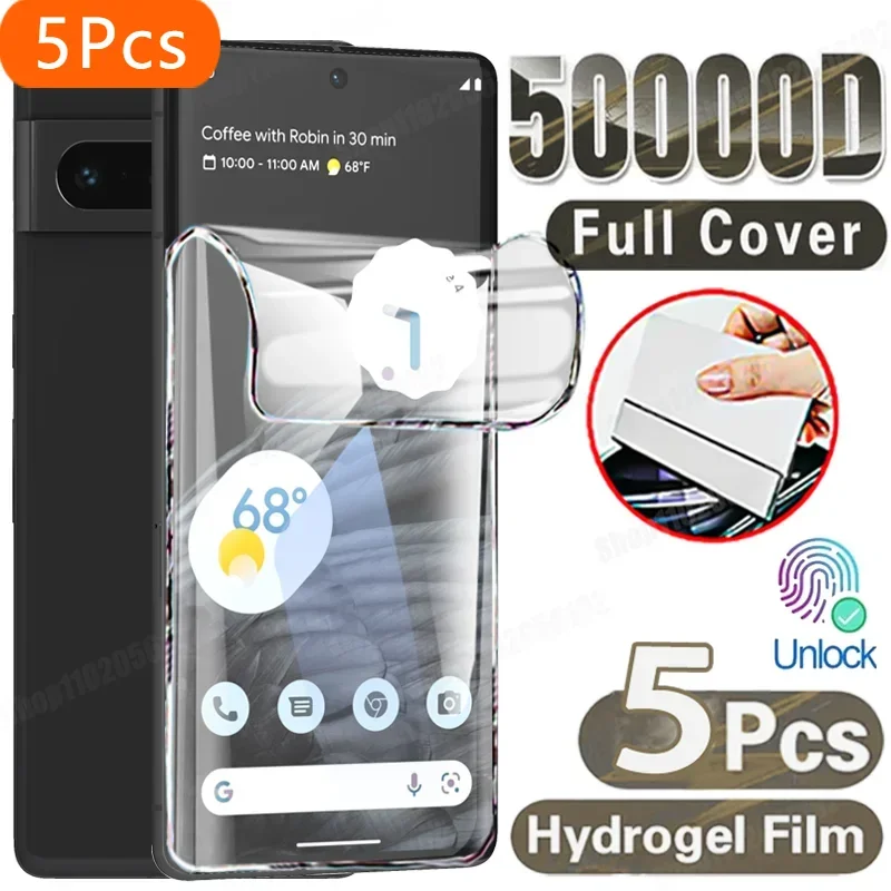 Película de hidrogel para google pixel 7 pro 8a 6 5 x4l x3l, 5 peças, capa completa, protetor de tela para google pixel 9 7a 6a 5a 4a 5g, filme macio