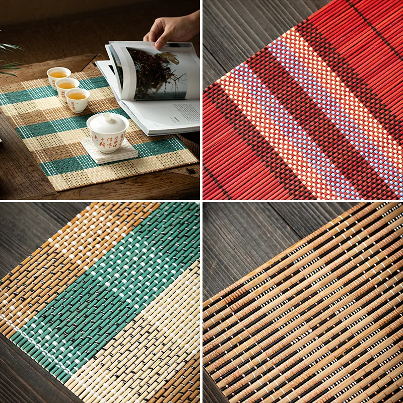 1PC Japanese Style Bamboo Placemat & Coaster, Eco-friendly Waterproof Non-slip Anti-scald Table Pad Kitchen Dining Mat