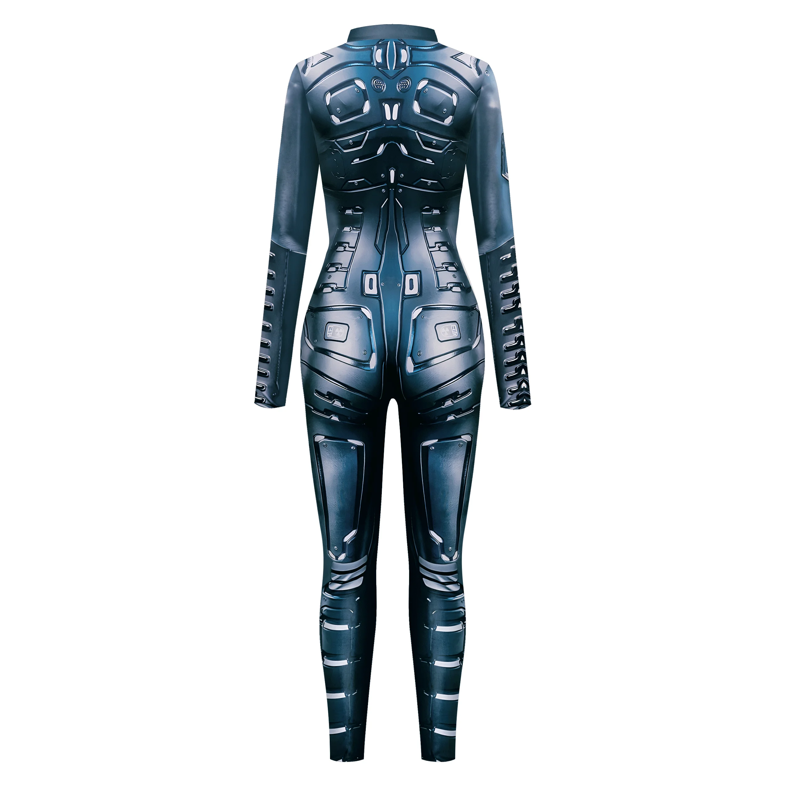 Mono con estampado de armadura 3D para mujer, ropa con textura Punk Zentai, Mono para adultos, mangas con cremallera para el pulgar, disfraz de Cosplay, traje de Halloween